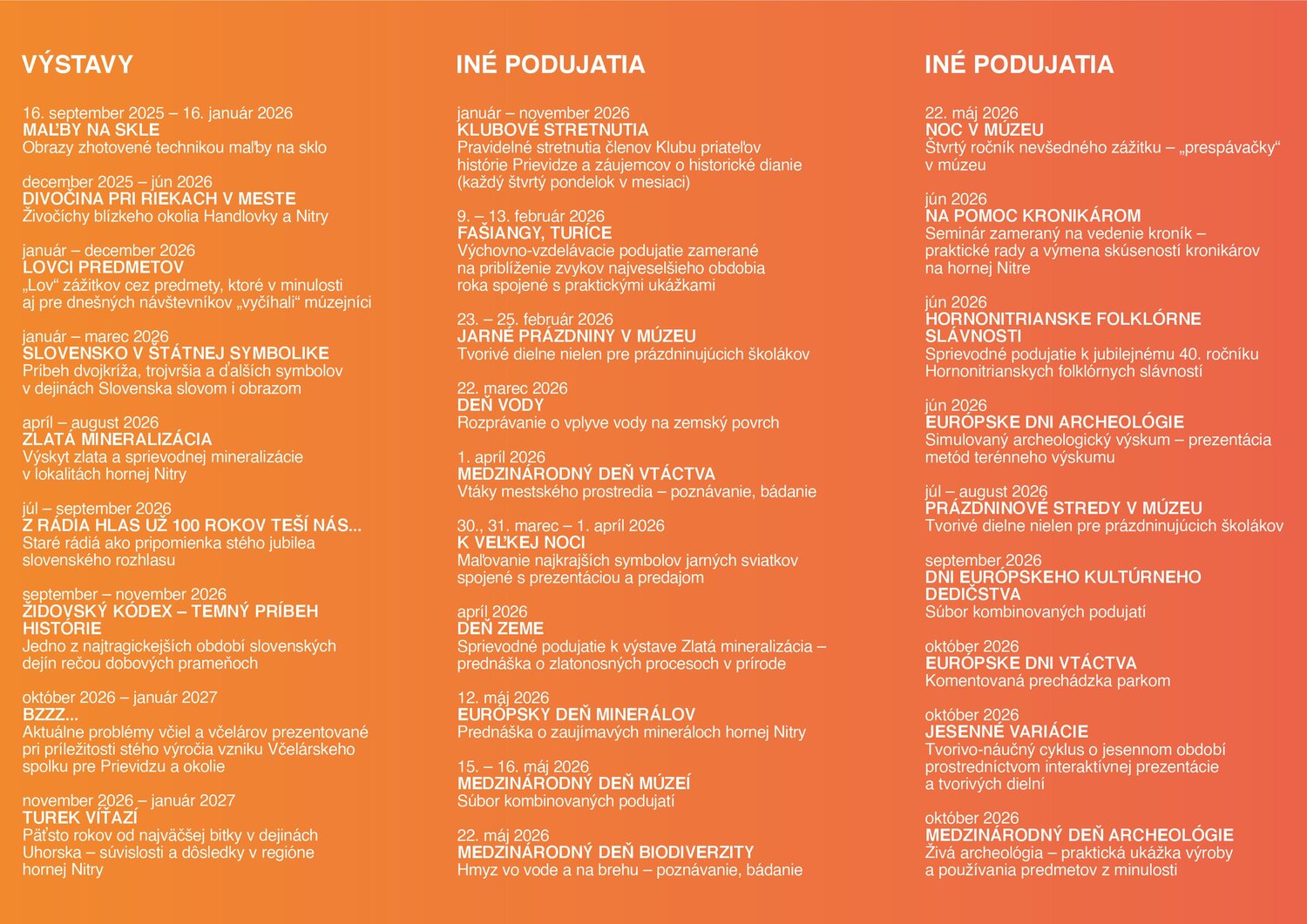 Múzejné kalendárium 2026