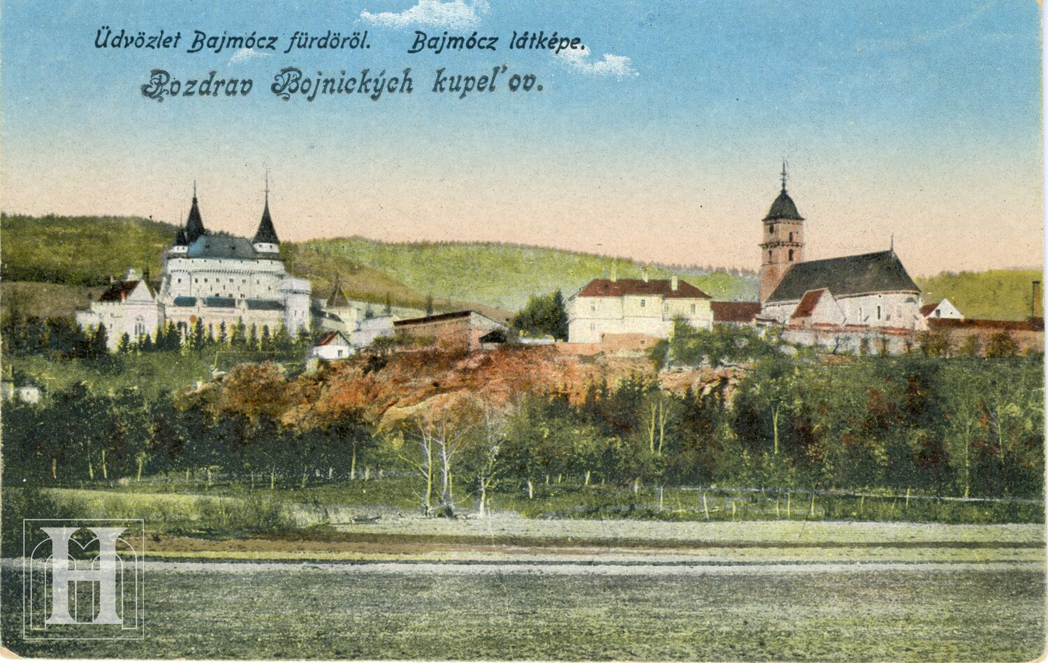 Historická pohľadnica Bojníc, pohľad na Prepoštskú jaskyňu